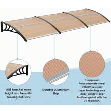 270x98.5cm Canopy For Front Door, Transparent Arched Canopy, Polycarbonate Bracket, Reinforced Aluminum Strips, Window Awning, Arched Canopy, Sun Protection And Rain Protection - Black and Dark Brown - View 4
