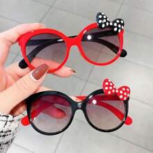 1/2pcs Fashionable Glasses, Shiny Bow Tie Glasses, Cute Cat Eye Round Frame Glasses, Adorable Photo Props, Decorative Eyewear, Perfect Gift For Boys And Girls