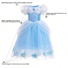 Princess Dress For Girls  Carnival Halloween Party Outfit With Accessory - 藍白色 - 查看 2