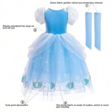 Princess Dress For Girls  Carnival Halloween Party Outfit With Accessory - 藍白色 - 查看 3