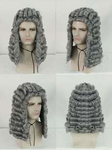 Peluca de juez retro para adultos, peluca de abogado histórico de hombres, barristers, Padre Fundador, peluca colonial del siglo XVIII, larga y rizada para hombres, fiesta de Halloween, cosplay, novedad, peluca blanca/gris para hombre, peluca empolvada sintética resistente al calor, ajuste perfecto, fácil de usar y ligera, ideal para profesionales legales y eventos temáticos, regalo de cumpleaños, Día de Acción de Gracias, decoraciones navideñas y 1 gorro de peluca - Multicolor - Ver 5