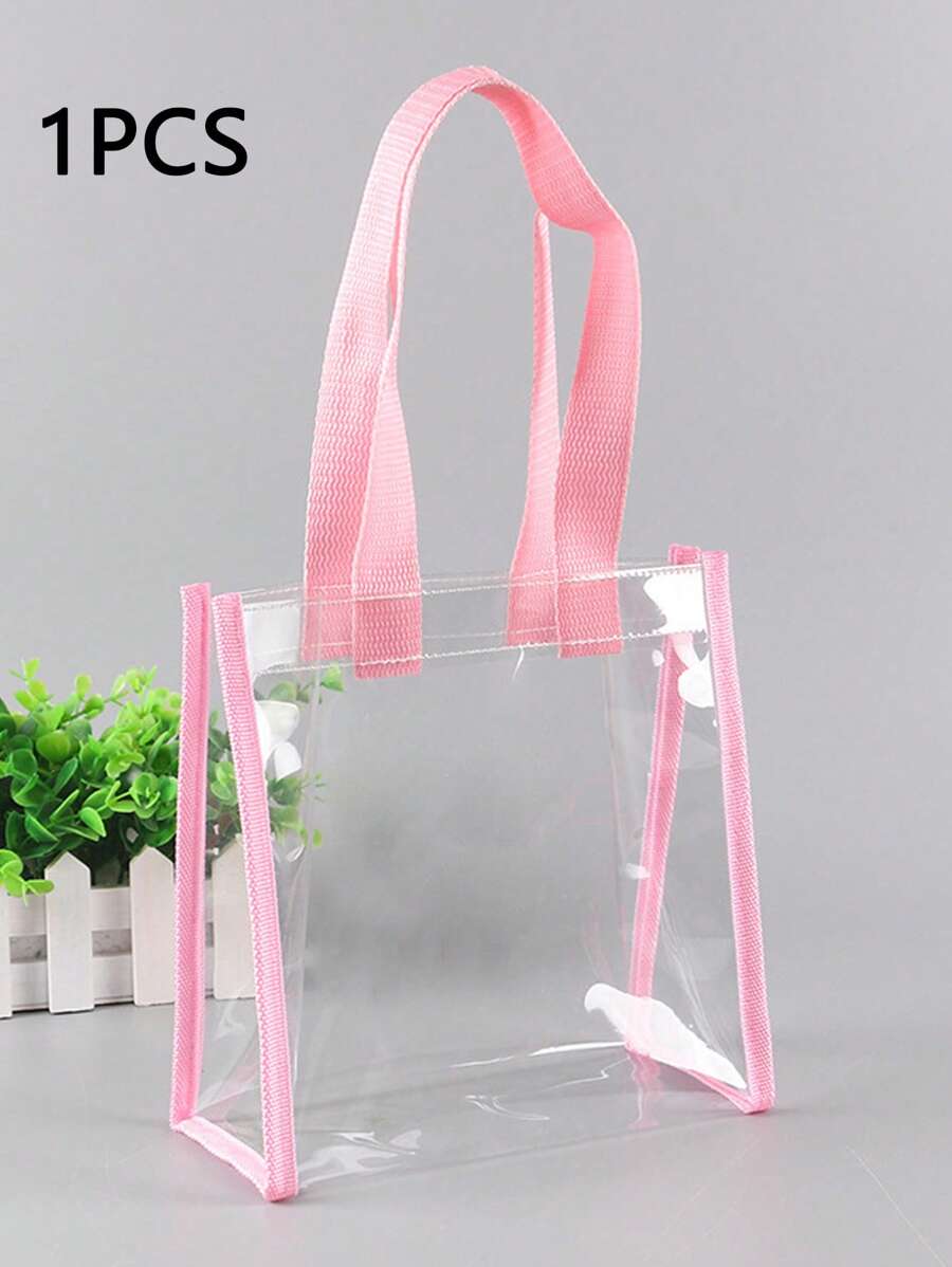 1pc Large Clear PVC Tote Bag, Makeup Shopping Bag, Jelly Bag, Gift Bag, Transparent Shoulder Handbag, Party Bag, Wedding Birthday Party Gift Bag, Craft Tote Bag, Party Favor, Birthday Decor, Party Favor Decor, Wedding Decor, Party Supplies, Stadium Certified 12*12*13 Clear Tote Bag, Suitable For Concerts, Sports Events, Festivals, Perfect For Beach Vacation, Travel And Holiday , Pink, Beach Bags - Pink - View 1