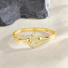 1 chiếc vòng tay dạng vòng tròn đính đá Rhinestone mạ đồng thời trang dành cho nữ, thích hợp cho tiệc tùng, kỷ niệm, trang phục thường ngày - Vàng - Xem 12