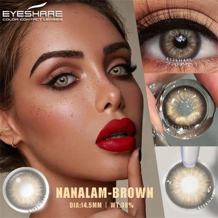 Eyeshare 1 Paar farbige Kontaktlinsen für Augen, blaue Augenlinsen, graue Pupillen, braune