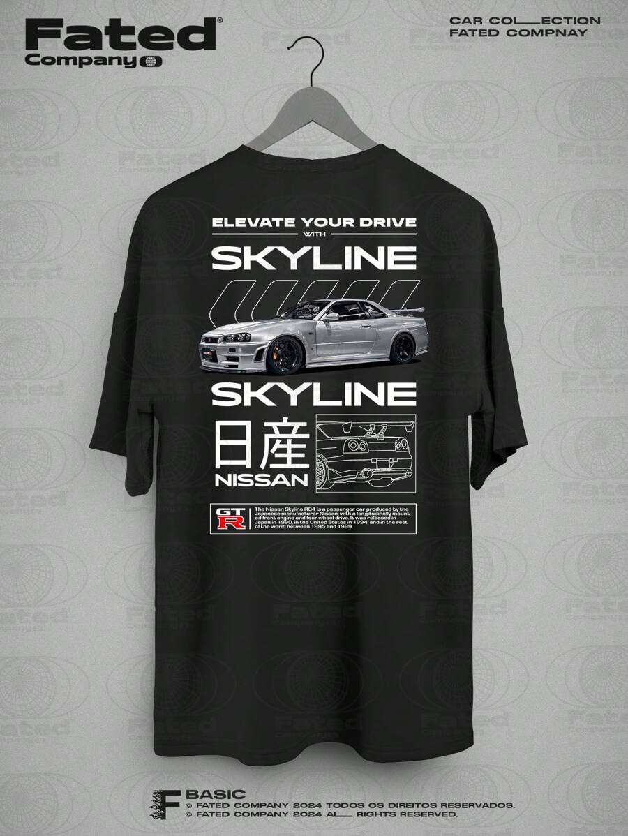 Skyline GT-R R34 Brian O'Conner Fated Car Collection 100% Cotton Sports Car T-Shirt - màu đen - Xem 1