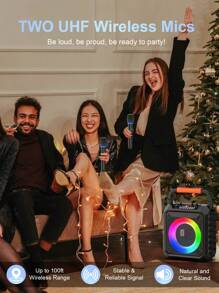 JYX Portable Bluetooth Karaoke Speaker With Dual  Mics - LED Lights, Supports TF/USB/AUX, REC - Perfect For Parties, Indoor/Outdoor Use For Kids & Adults - Black - View 6