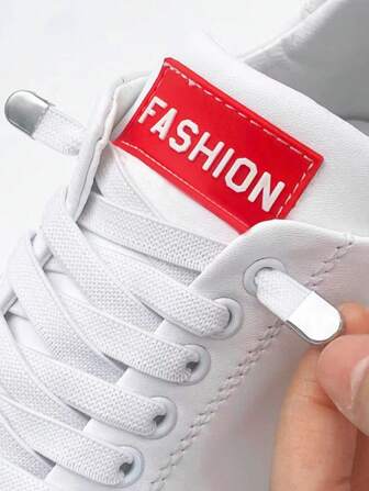 1pair No-Tie Shoelaces, White Polyester Unisex Accessories For Sneakers,Casual Shoes,White Shoes,Basketball Shoes,Trainers Running Shoes