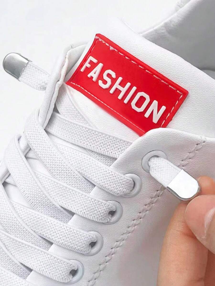 1pair No-Tie Shoelaces, White Polyester Unisex Accessories For Sneakers,Casual Shoes,White Shoes,Basketball Shoes,Trainers Running Shoes - White - View 1