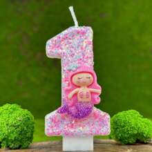 1 pieza Vela numérica para pastel de cumpleaños, decoración de fiesta, celebración de cumpleaños. Vela de número de pastel creativa decoración hecha a mano de fiesta de sirena rosa, Navidad
