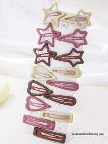 15个/套 女孩/青少年哑光棕色星星、爱心、水滴可爱发夹，刘海/侧边发夹，日常使用 - 彩色 - 查看 5