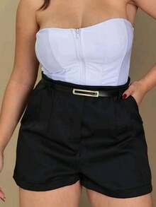 RGSR MODAS Women's Tailored Shorts High Waist With Thin Belt - màu đen - Xem 3