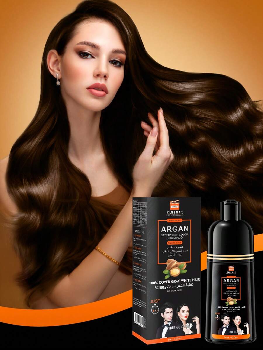 Hair Dye Shampoo For Gray Hair 100ml, Instant Plant-Based Dye, Long-Lasting Color Dye Shampoo, Gentle Formula, Nutritious - Dark Brown - View 1