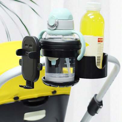 عربة أطفال قابل للتعدد الأغراض 1 قطعة، حامل كوب وحامل هاتف، حامل كوب للدراجة، 3 في 1 حامل كوب وحامل هاتف منظم، يناسب العربات، الدراجات، الكراسي المتحركة، الكراسي العادية، الدراجات الكهربائية