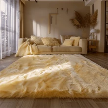 Alfombra de piel de oveja sintética de color sólido, alfombra para habitación de niños, decoración de sala de estar, alfombra cálida para el piso de invierno, regalo de Acción de Gracias, regalos de Navidad, Año Nuevo, festival térmico - Amarillo claro - Ver 7