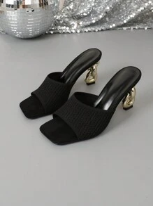 Fashionable High Heel Elegant Asymmetric Heel Casual Women Sandals - Black - View 2