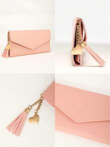 1pc Customizable Long Wallet With Cash Card & ID Slots Personalized Name And Heart Tassel Charm For Women Wallet Long - Multicolor - View 8