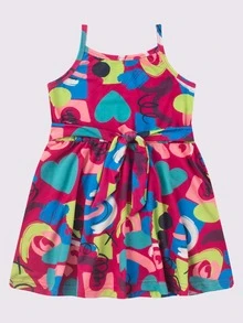 Watercolor Girls' Strappy Dress - Màu Hồng Tươi - Xem 2
