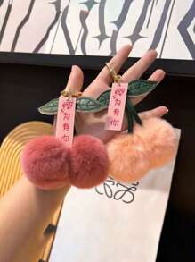 1 件可爱毛绒樱桃形钥匙扣吊坠，包包饰物，适合日常通勤、旅行、赠送给朋友情人节情人节汽车配件学校背包哥特 Y2k 包包配件挂绳带身份证夹汽车配件包包饰物