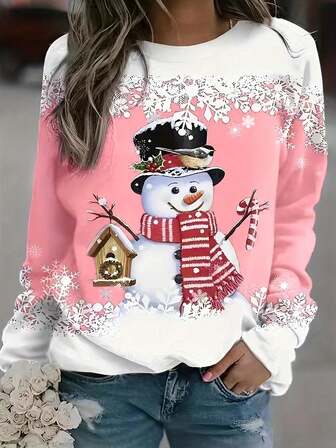 Women's Christmas Print Crew Neck Long Sleeve Sweatshirt