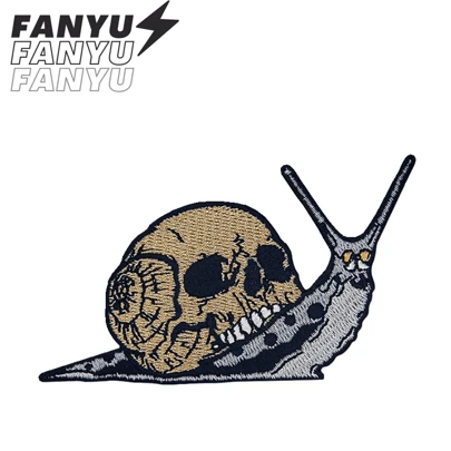 Skull And Snail Patch Embroidered Badge Ironing And Sewing Emblem Suitable For DIY T-Shirt Craft Clothing Fabric Embroidery Personalized DIY Accessories Can Be Sewn And Ironed On, Can Be Used As Patches For Clothing Decoration, Badges, Shoe Hats, Luggage Accessories, And Embroidery Patches For Mending Clothes. Halloween Skeleton Summer, School