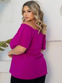 Women's Plus Size  Blouse - Rose Red - View 5