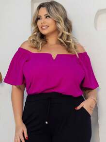 Women's Plus Size  Blouse - Rose Red - View 2