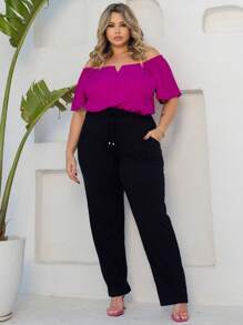 Women's Plus Size  Blouse - Rose Red - View 3