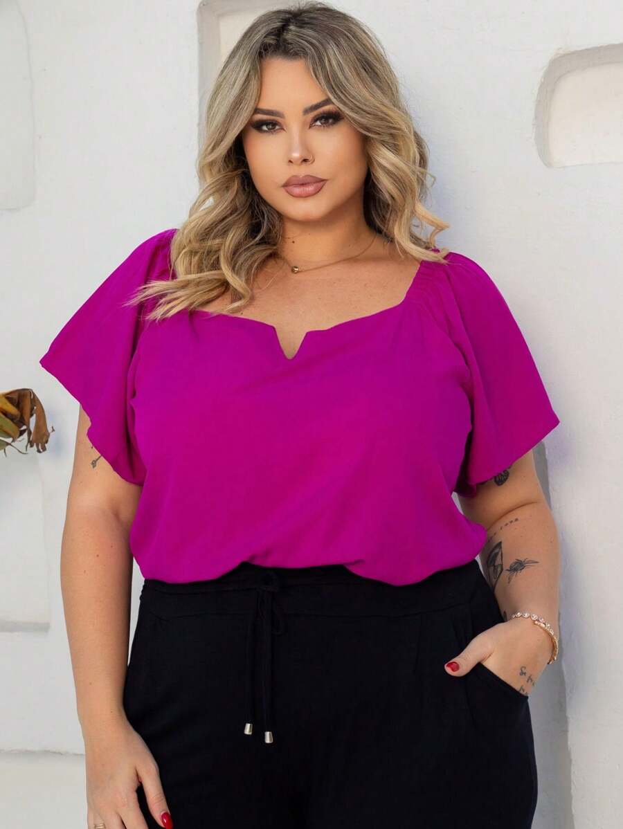 Women's Plus Size Blouse - Rose Red - View 1