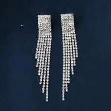 Brincos De Borla De Diamante Completo Para Mulheres Joias Modernas De Luxo Com Agulhas De Prata - Prata - Visão 3