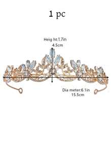 1pc Women Rhinestone Decor Crown Design Glamorous Bridal Headband For Wedding Royal Tiaras Valentine's Day Accessories - Gold - View 3