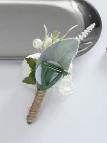 6枚白色玫瑰胸针组合套装，配迷你珠子，适合婚礼装饰、正式场合、周年纪念日。情人节配饰。 - 白色 - 查看 6