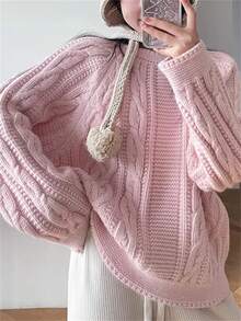 新款女式休闲粉色针织开衫，宽松设计小众时尚风格 - 粉色 - 查看 4