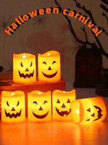 24pcs/12pcs/6pcs/3pcs/1pc LED Electronic Candle Lights, Electronic Candle Holder Funny Pumpkin Lights, Party Atmosphere Props Decoration, Suitable For Halloween, Christmas Eve And Other Horror Themed Skeleton Head Ghost Festival Pumpkin Light Parties