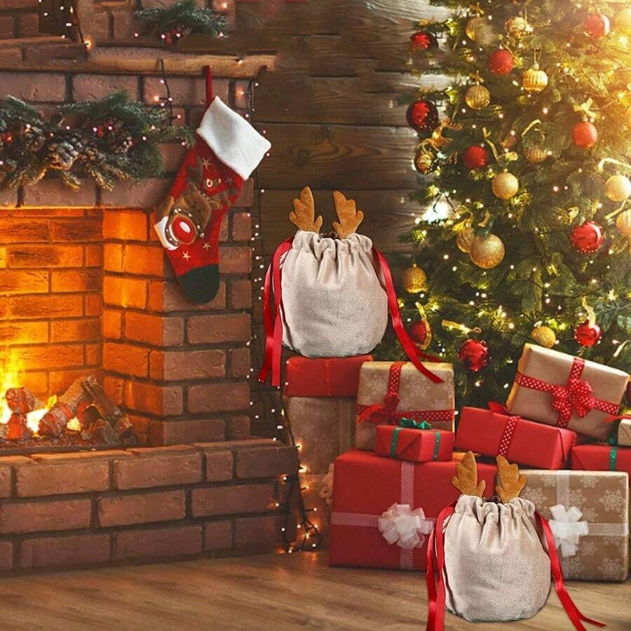 1/5/10 Stücke Weihnachtsgeschenk-Beutel mit Rentier-Motiv, Samt Weihnachtsmann-Säcke mit Zugband, Weihnachtsdekoration, Geschenke für Kinder, Silvester-Party