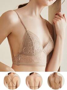 Sutiã fino de renda francesa sexy feminino, calcinha de casamento feminina sem costura macia, sutiã bordado com bojo bonito com as costas descobertas, adequado para mulheres com seios pequenos, lingerie