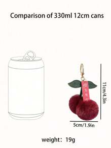 1 件可爱毛绒樱桃形钥匙扣吊坠，包包饰物，适合日常通勤、旅行、赠送给朋友情人节情人节汽车配件学校背包哥特 Y2k 包包配件挂绳带身份证夹汽车配件包包饰物