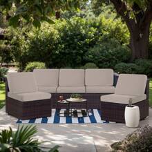 6PACK Outdoor Waterproof Couch Cushion Covers Stretch Individual Patio Chair Cushion Outdoor Seat Cushion Pad Replacement Sofa Cushion Protector Sofa Slipcover For Outdoor Garden Stretch Individual Patio Chair Cushion Outdoor Seat Cushion Pad Replacement - 卡其色 - 查看 3