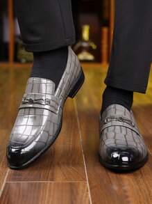 Mocasines con punta puntiaguda y suela elevadora oculta para hombre, estilo británico - Gris - Ver 2