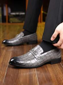 Mocasines con punta puntiaguda y suela elevadora oculta para hombre, estilo británico - Gris - Ver 3