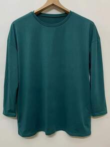 Plus Size Solid Color Casual Hoodie With Pockets - Dark Green - View 2