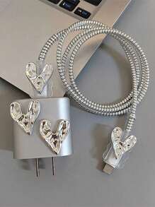 Bộ 4 vỏ bảo vệ bộ sạc 20W, cáp dữ liệu hình trái tim dài 1,5m có dây quấn, giá cố định cáp sạc hình trái tim, tương thích với cáp sạc nhanh 20W của 12/13/14 - Nhiều màu - Xem 13