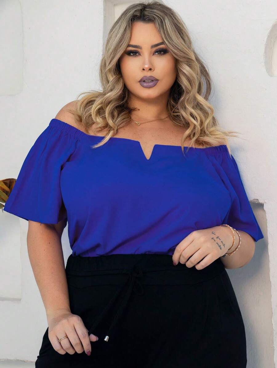 Women's Plus Size Blouse - Royal Blue - View 1