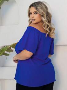 Women's Plus Size  Blouse - Royal Blue - View 4