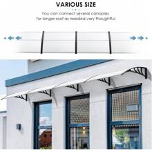 270x98.5cm Canopy For Front Door, Transparent Arched Canopy, Polycarbonate Bracket, Reinforced Aluminum Strips, Window Awning, Arched Canopy, Sun Protection And Rain Protection - Black - View 3