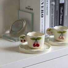 1pc 200ml 3D咖啡杯盘日式Ins浮雕樱花茶杯可爱3D咖啡杯套装下午茶红茶杯适合日常使用 - 彩色 - 查看 9