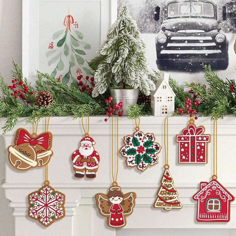 8 món quà xuyên biên giới năm 2024 Bộ bông tuyết màu đỏ mới dành cho ông già Noel và thiên thần nhỏ, Đồ trang trí bằng nhựa mềm PVC cho ngôi nhà, Lời chúc lễ hội, Giáng sinh dễ thương, Trang trí cây thông Noel, Thu hoạch Halloween, Đồ thủ công ngày lễ - Nhiều màu - Xem 1