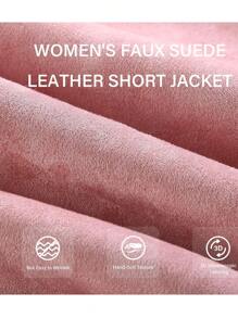 Women Faux Leather Suede Jacket Moto Biker Coat Sherpa-Lined Overcoat With Removable Belt