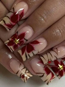 Bộ 24 móng tay giả acrylic đầu vuông cỡ trung, họa tiết hoa cỡ trung, thiết kế đính đá, vừa vặn hoàn hảo, bao gồm 1 keo dán và 1 dũa móng, dễ dàng sử dụng, móng tay giả acrylic đầu vuông nghệ thuật, dành cho nữ, bé gái, làm việc hàng ngày, lễ hội, tiệc tùng, đồ dùng làm móng - Nhiều màu - Xem 7