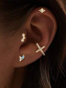 单只耳环 S925纯银耳环 马眼 锆石耳环 爱心耳环 扁头螺纹软骨穿刺耳骨钉 女士礼物 - 單隻耳釘 - 查看 5