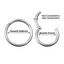 1pc Hinged Hoop Nose Rings 18G 16G Septum Ring Body Piercing Jewelry Helix Cartilage Rook Earring For Women And Men - Silver - View 4
